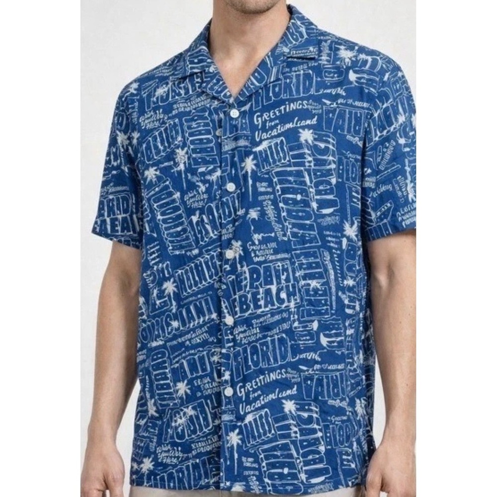 Goodfellow &‎ Co Florida Beach Print Short Sleeve Button Up Vacation Cruise XL